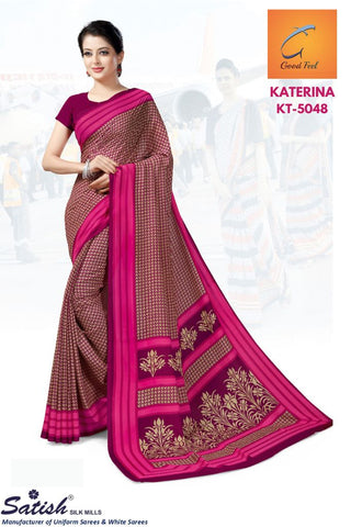 Pink Calico Printed Crepe Uniform Saree (KT-5048)