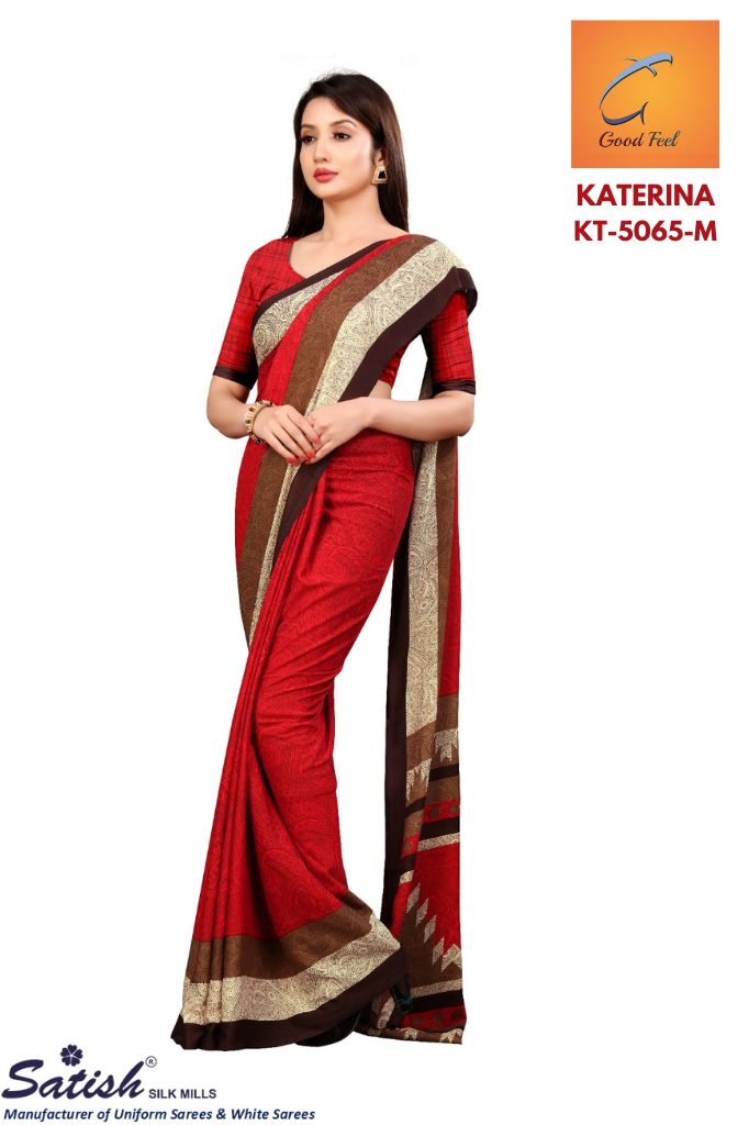 Marun Crepe Uniform Saree for school Teacher