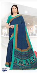 Crepe Silk BLUE Printed Uniform Saree