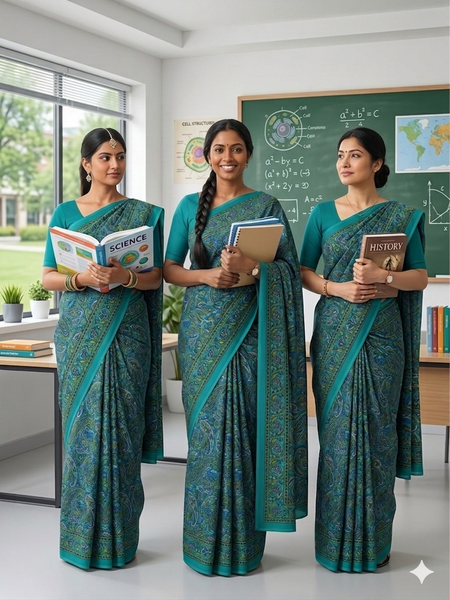 Indian female teachers in uniform saree