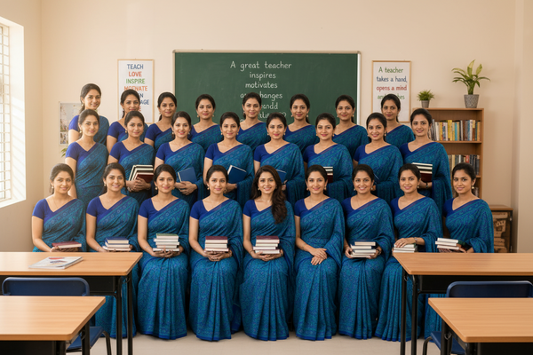 Group off teachers in uniform saree
