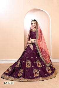 Designer Purple Silk Embroidered Lehenga