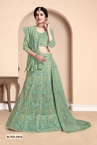 Green Net Embroidered Lehenga