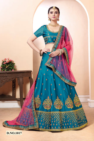 Blue Silk Embroidered Lehenga Choli with Dupatta