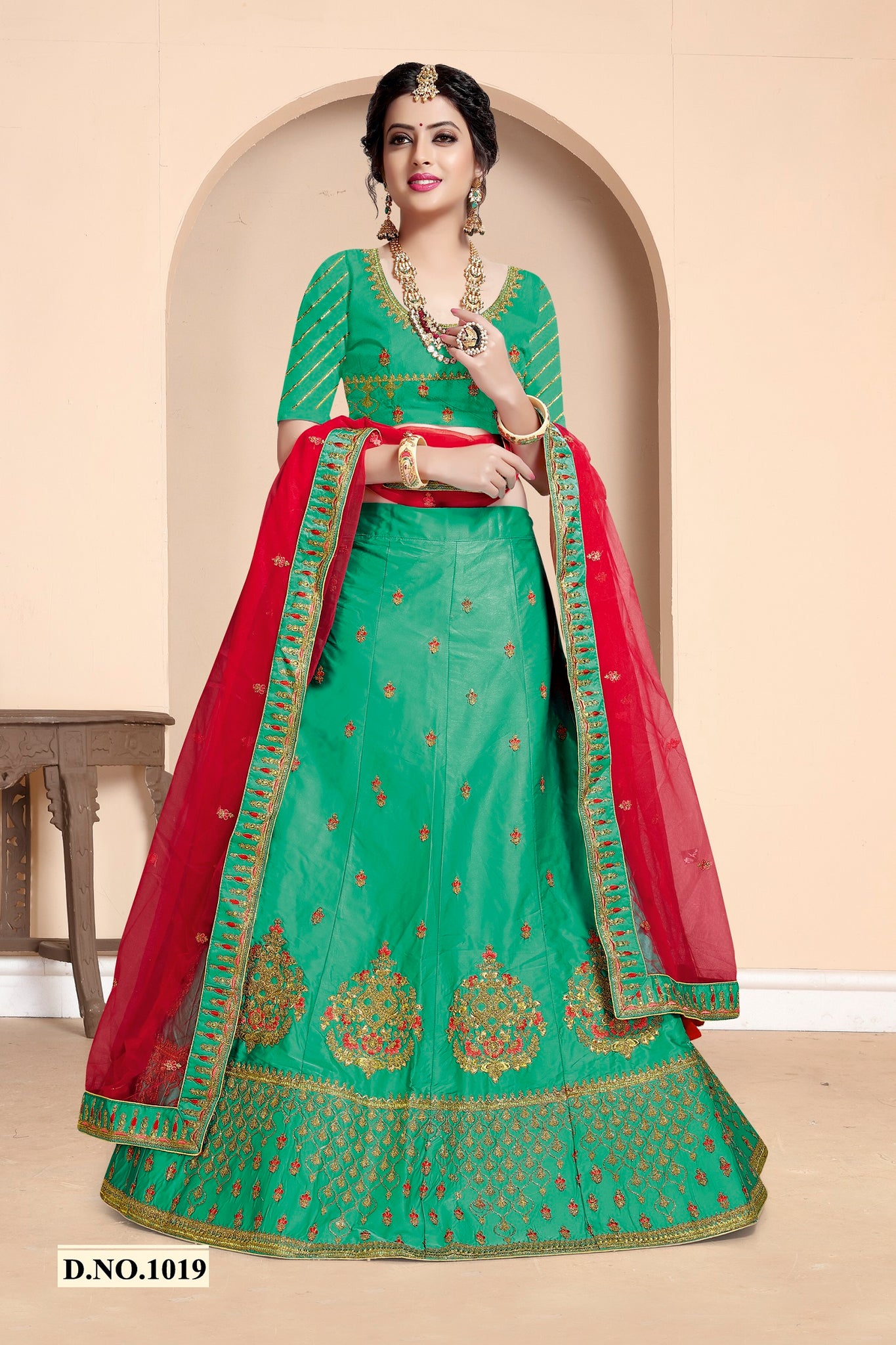 Green Silk Embroidered Lehenga Choli with Dupatta