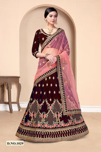 Maroon Embroidered Velvet Lehenga