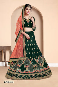 Green Embroidered Velvet Lehenga