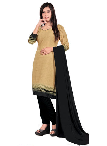 Plain Beige with Black Border Crepe Uniform Dress Material