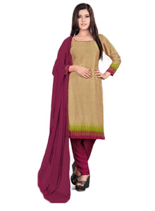 Plain Beige with Wine Border Crepe Uniform Dress Material