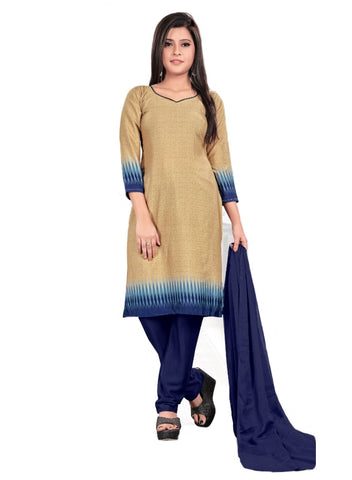 Plain Beige with Navy Blue Border Crepe Uniform Dress Material