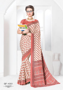 Beige Silk Crepe Printed Saree