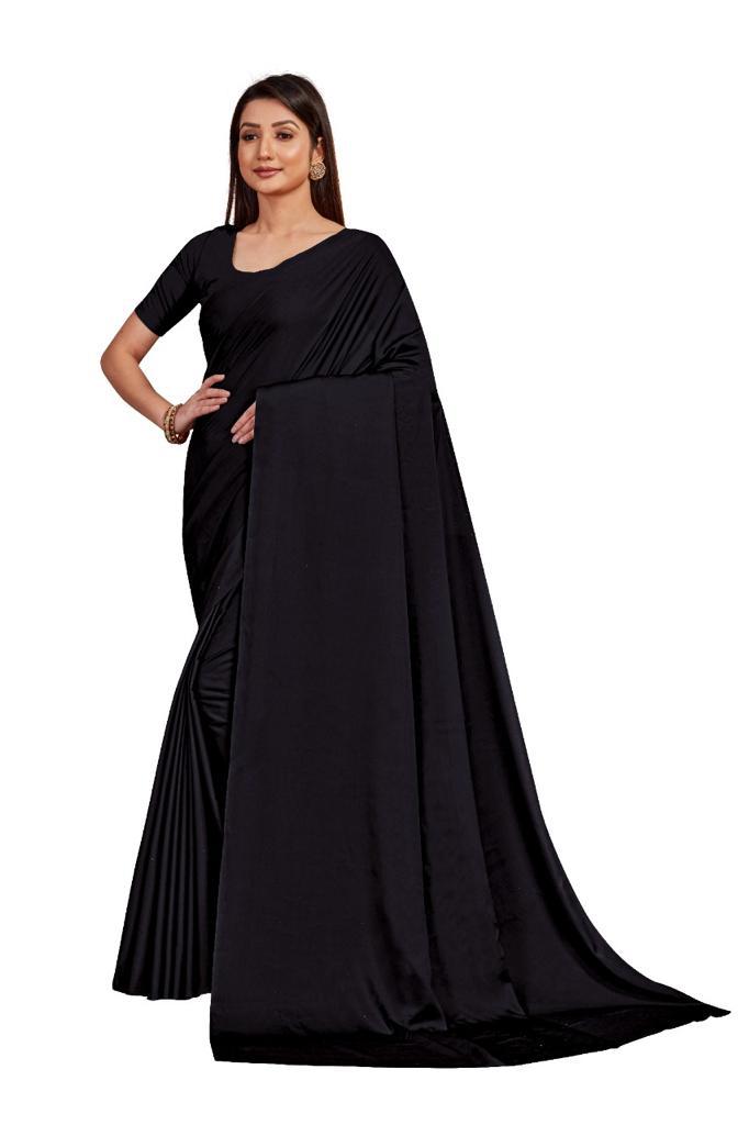 Plain Black Color Crepe Saree