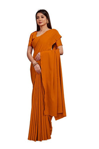 Plain Orange Color Crepe Saree