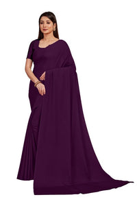 Plain Wine Color Crepe Saree