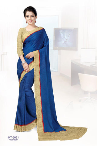 Plain Blue Crepe Uniform Saree Collection(KT-5031)