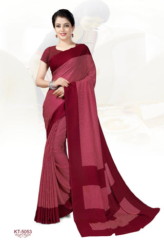 Marun Checks Print Crepe Uniform Saree (KT-5053)