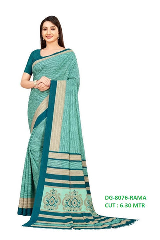 Calico Printed Rama Matt Crepe Uniform Saree