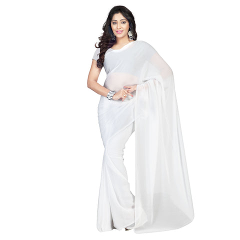 White Plain Crepe Saree