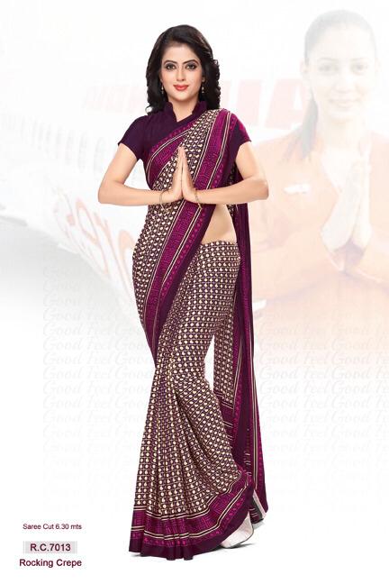 Calico Printed Wine Crepe Silk Saree