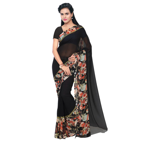 Black Printed Georgette Saree