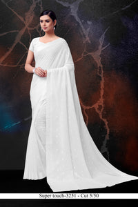 White Self Chiffon Jecquard Saree