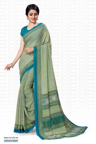 Checks Printed Green Chiffon Uniform Sarees