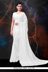 Plain White Jacquard Chiffon Saree