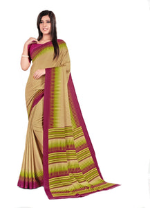 Printed Border Beige And Wine Crepe Uniform Sarees